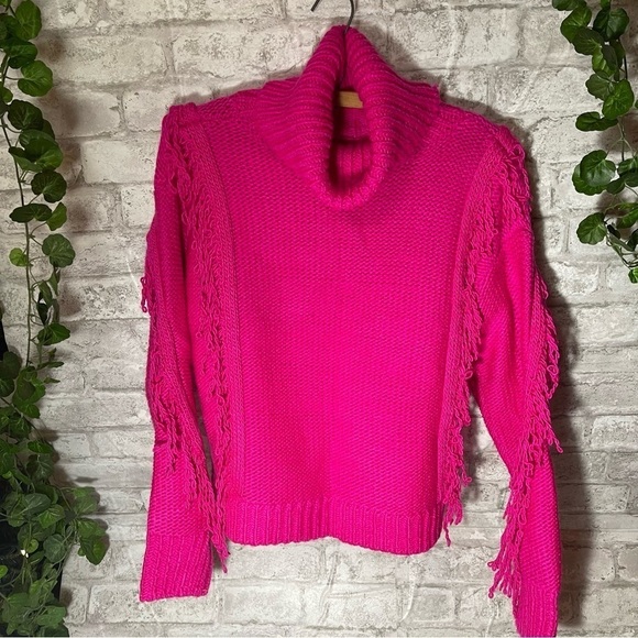 Lou & Grey for Loft‎ Sweater Women’s Sz XS Fushia Fringe Turtleneck - Picture 1 of 8